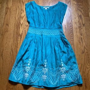 Women’s Miami boutique sundress turquoise embroidered short sleeve